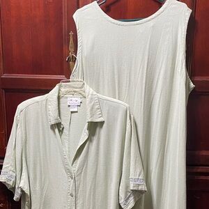 Vintage Plus size 3X Light Green Sleeveless Dress and Button-Up Shirt Set